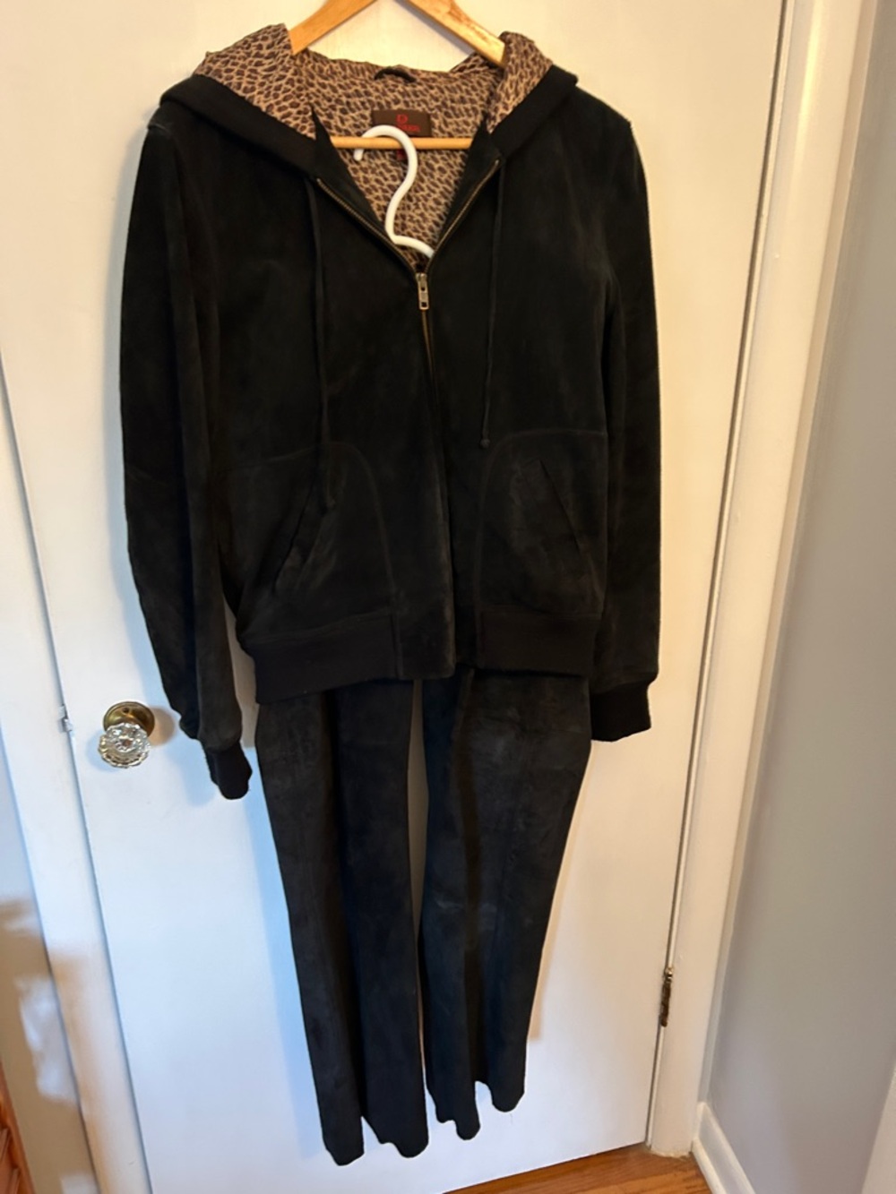 Danier Black Suede Hooded Jacket & pants with Leopard Lining